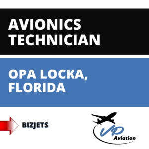 Avionics Technician Opa-locka FL job graphic for VP Aviation with weekly pay.