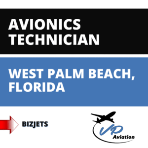 Avionics Technician West Palm Beach FL job graphic for VP Aviation with competitive pay.