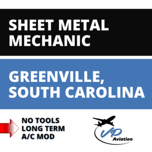 Aircraft Sheet Metal Mechanic Greenville SC job graphic for VP Aviation with competitive pay.