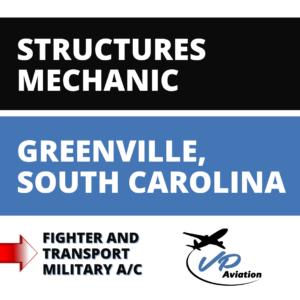 Aircraft Structures Mechanic Greenville SC job graphic for VP Aviation with weekly pay.