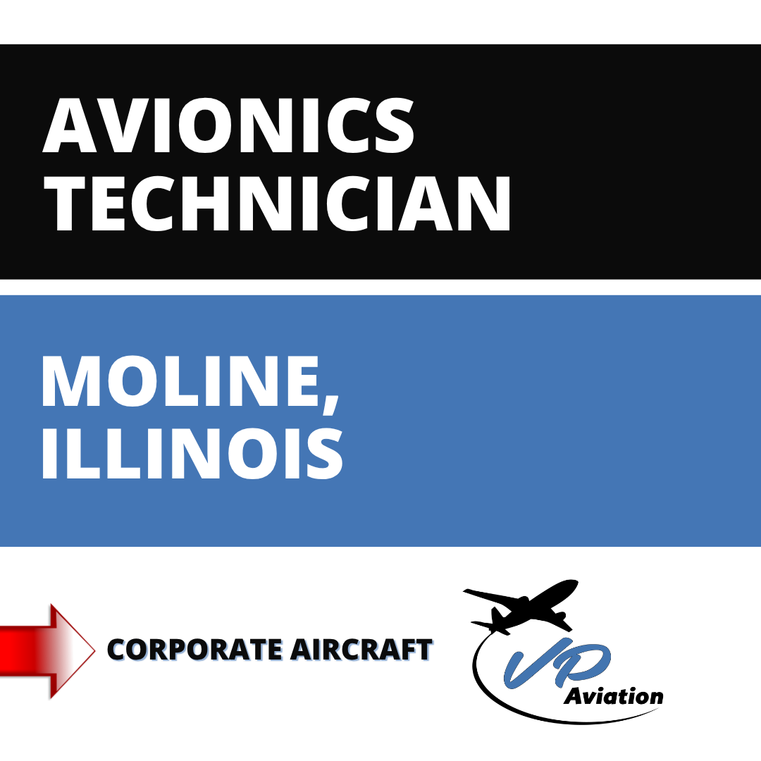 AVIONICS - MOLINE Avionics Technician Moline IL job graphic for VP Aviation with competitive pay